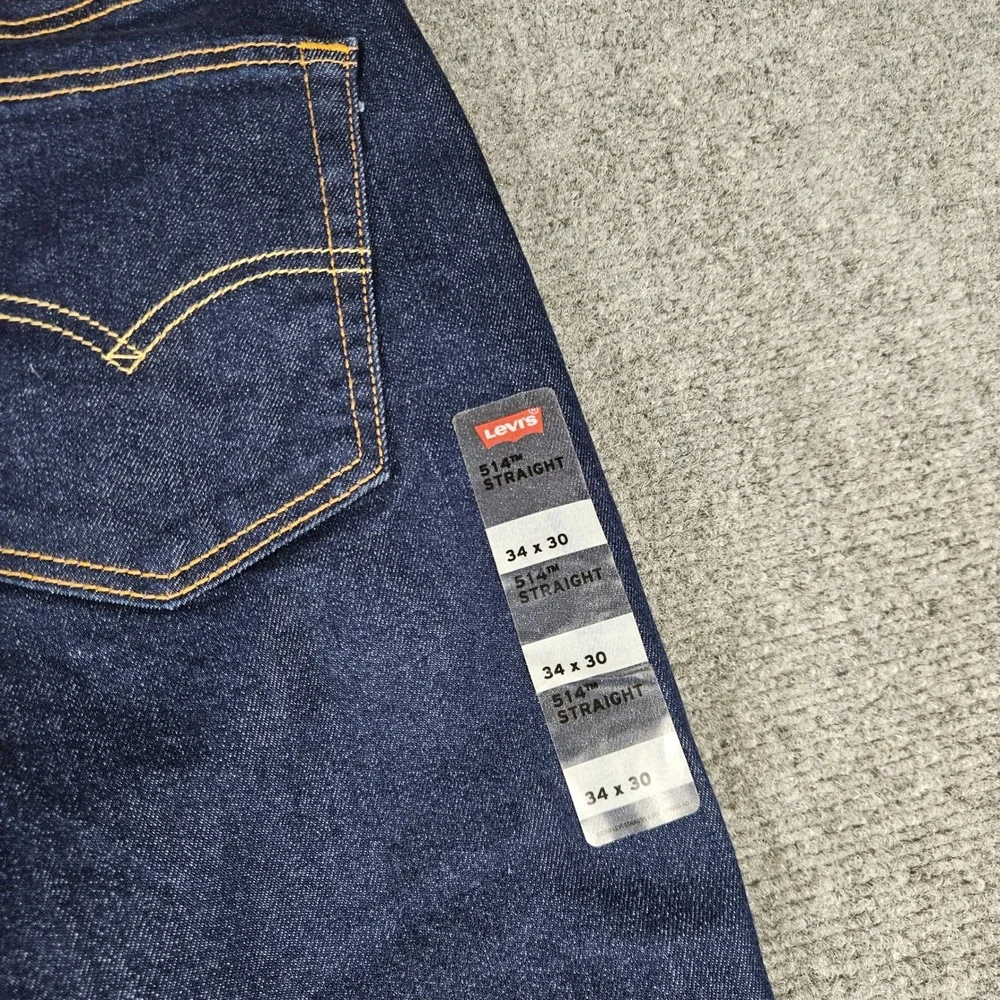 Levis 514 Straight Leg Stretch Jeans Mens 34x30 Indigo Blue Denim 00514-3220 NEW